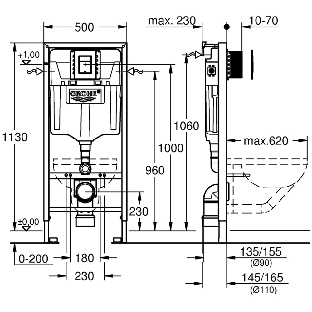 Set rezervor WC incastrat GROHE Rapid SL 5in1 39500000, 113 cm, 6-9 l