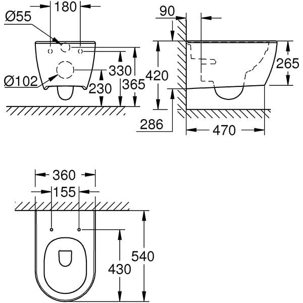 Vas WC GROHE Essence 3957100H, montaj suspendat, evacuare orizontala, alb