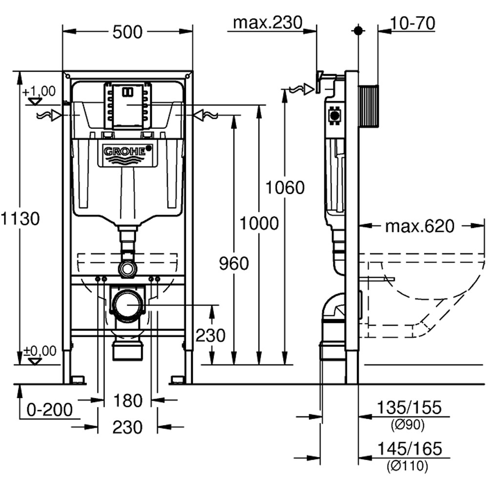 Set rezervor WC incastrat GROHE Rapid SL 2in1 39750001, 113 cm, 6-9 l