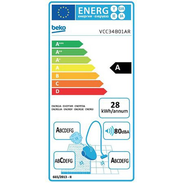 Aspirator cu sac BEKO VCC34801AR, 2.1l, 800W, 80dB, rosu-negru 