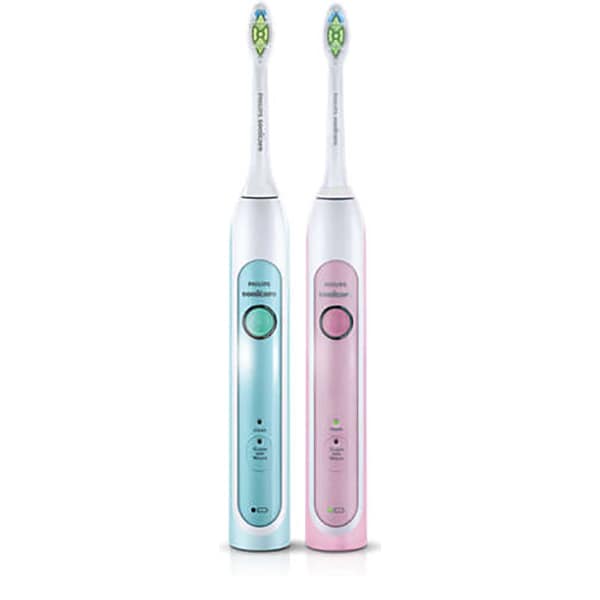 Set 2 Periute de dinti electrice PHILIPS Sonicare HealthyWhite HX6762/35, 2 programe, 62000, 2 capete, roz/verde