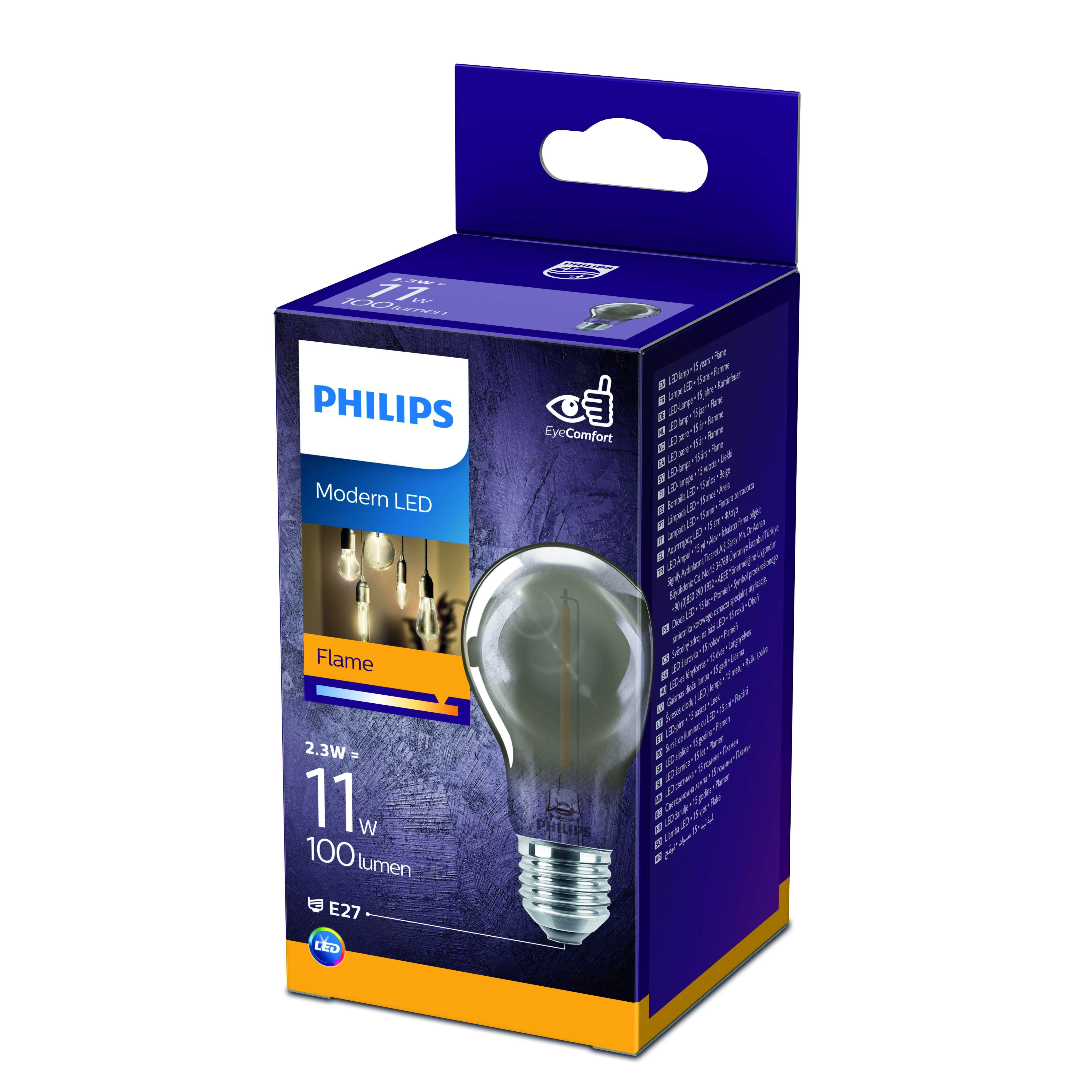 Bec LED decorativ, Classic Philips, 2.3W, E27, 1800K, fumuriu