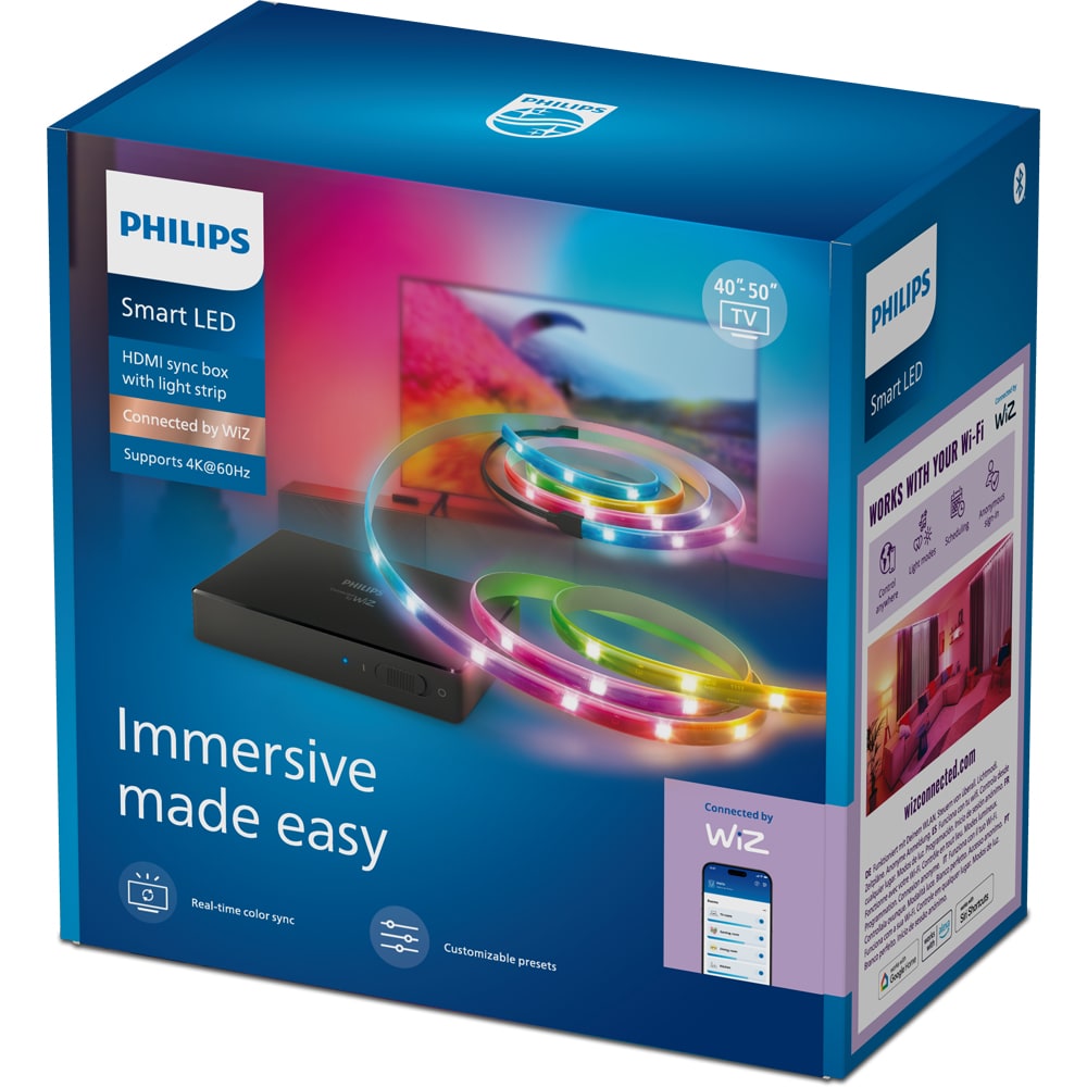 HDMI Sync Box cu banda LED RGBIC pentru TV 40-50" PHILIPS 8721103159267, Wi-Fi, WiZ, 4K 60Hz, 3.4 m
