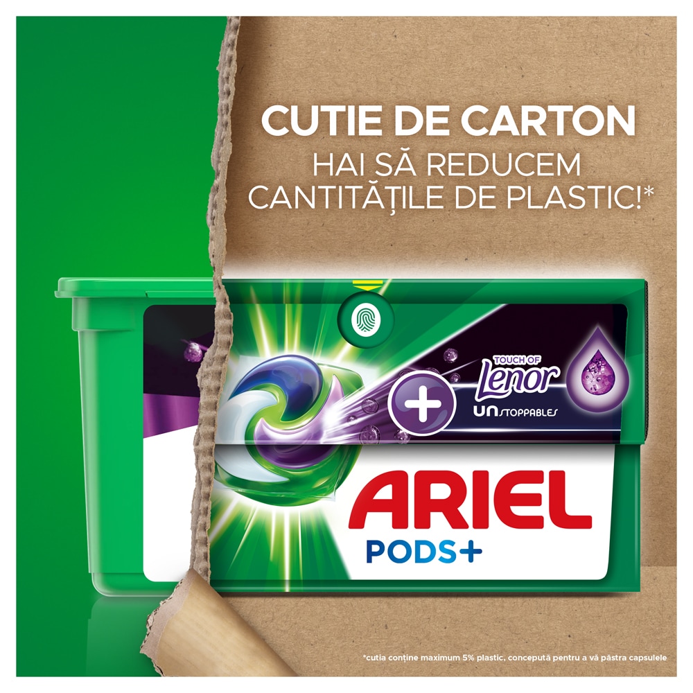 Pachet Detergent capsule ARIEL PODS+ Extra Clean Power 22 spalari + Detergent capsule ARIEL PODS+ Unstoppables, 22 spalari