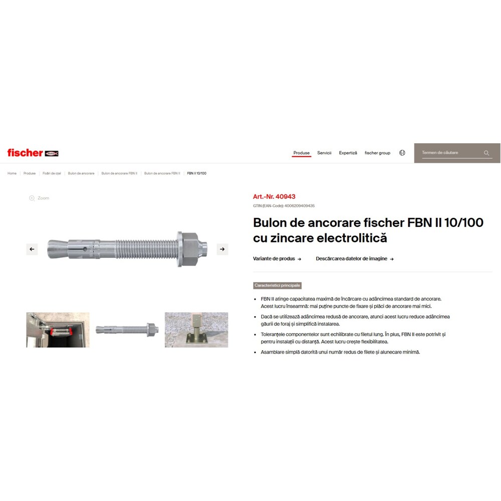Ancora beton FISCHER FBN II, 10 x 175mm, 20buc