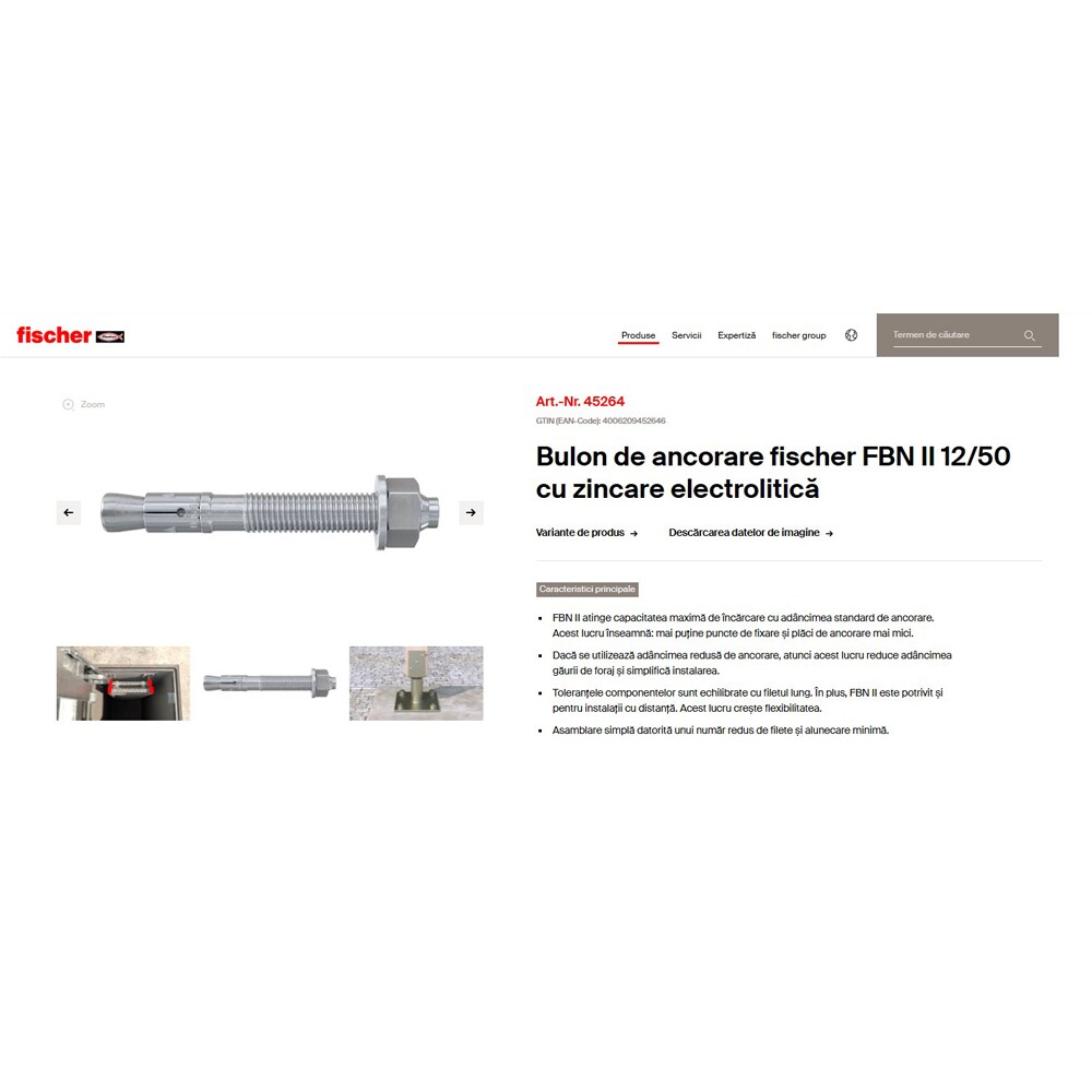 Ancora beton FISCHER FBN II, 12 x 144mm, 20buc