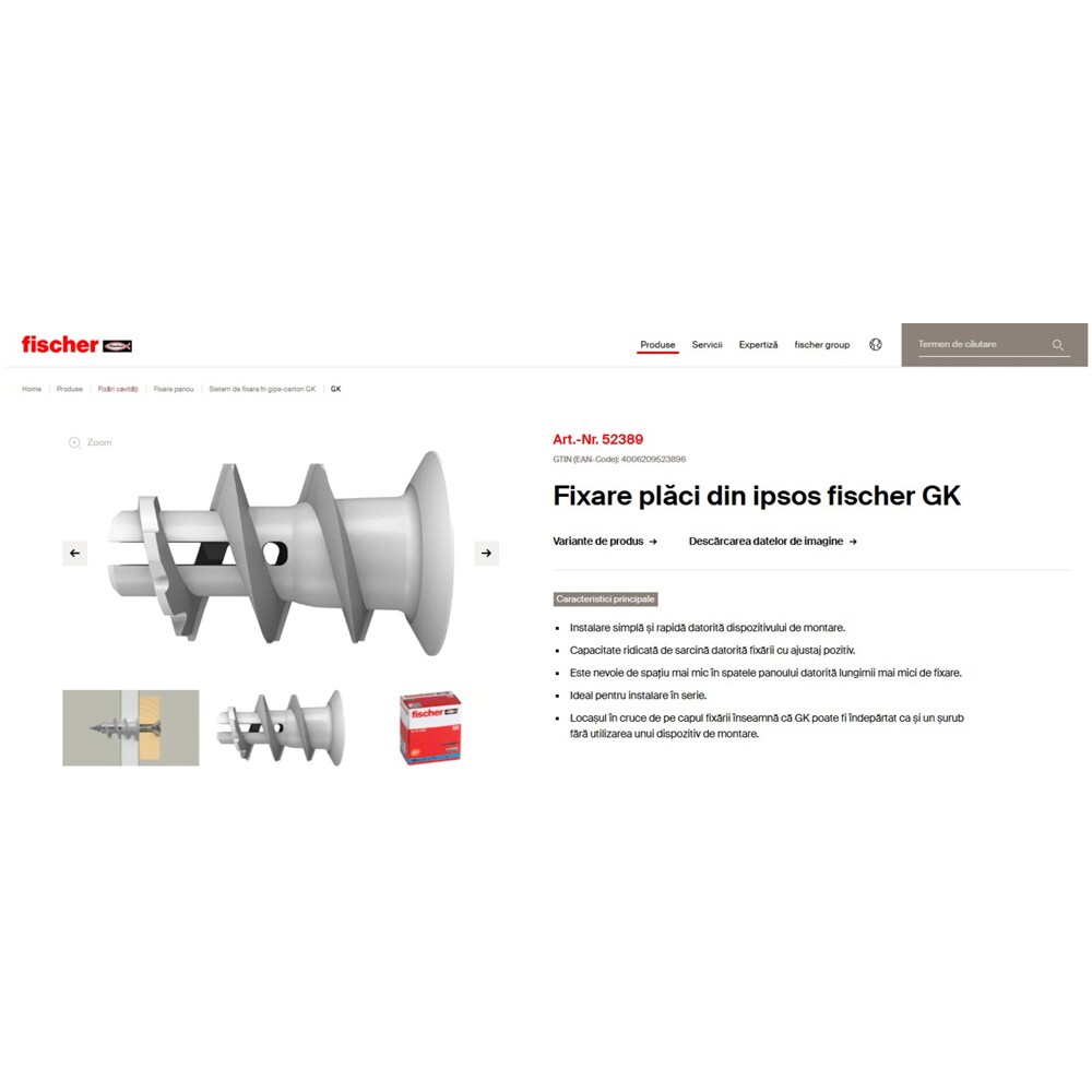 Diblu gips FISCHER GK, 12 x 22mm, 100buc