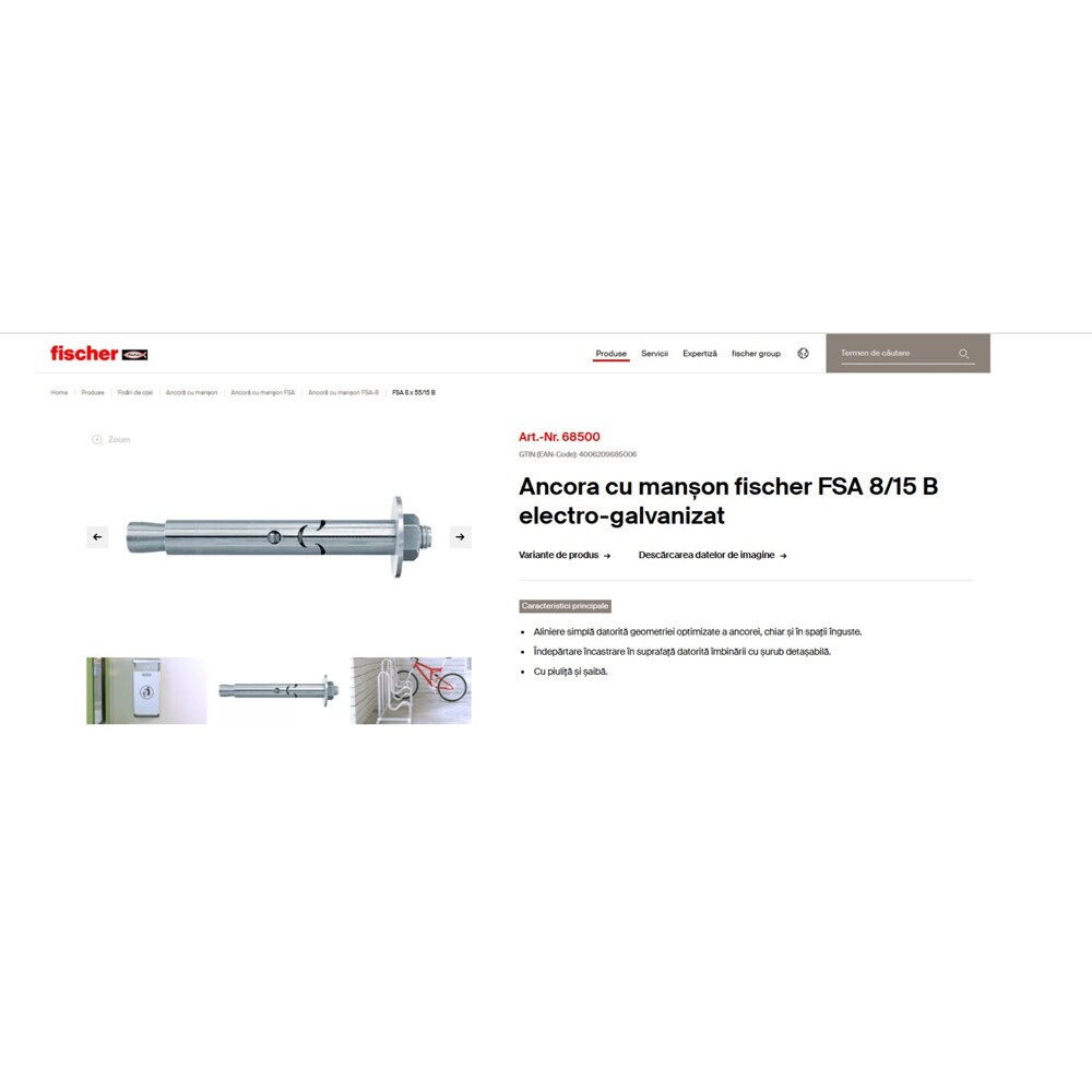 Ancora beton FISCHER FSA, 8 x 60mm, 50buc