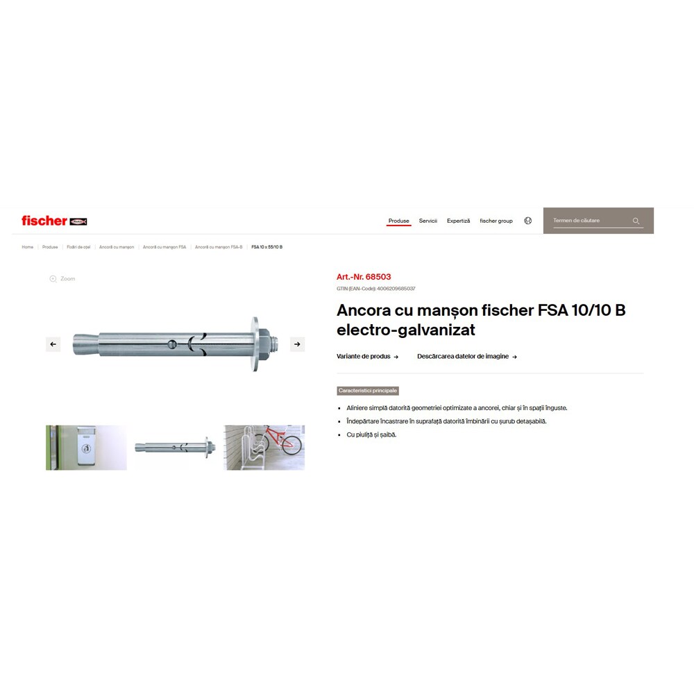 Ancora beton FISCHER FSA, 10 x 60mm, 20buc