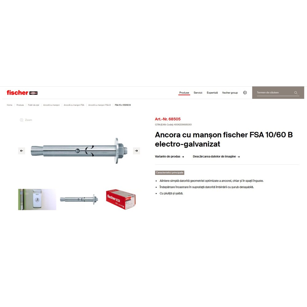 Ancora beton FISCHER FSA, 10 x 110mm, 20buc