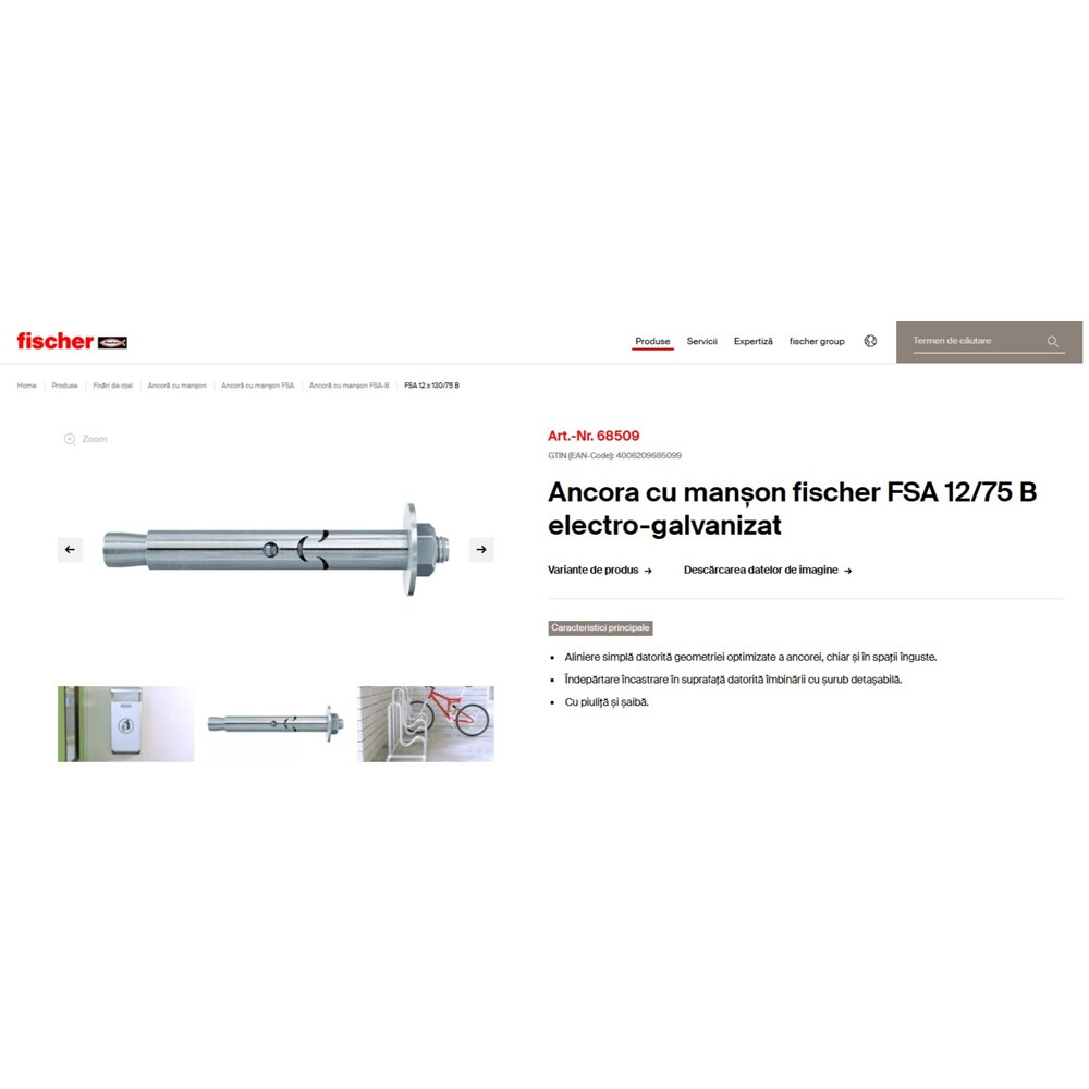 Ancora beton FISCHER FSA, 12 x 140mm, 20buc