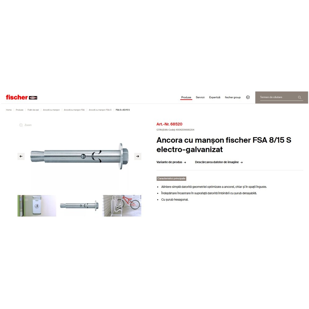 Ancora beton FISCHER FSA, 8 x 65mm, 50buc