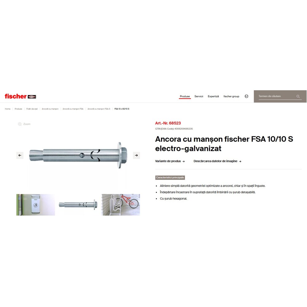 Ancora beton FISCHER FSA, 10 x 65mm, 20buc
