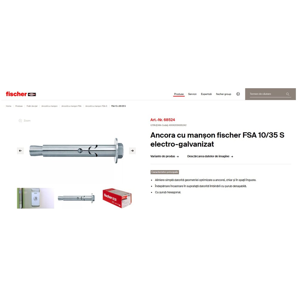 Ancora beton FISCHER FSA, 10 x 90mm, 20buc