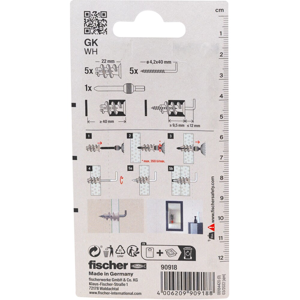 Surub cu diblu gips FISCHER GKW, 12 x 35mm, 5buc