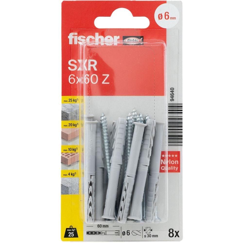 Surub cu diblu universal FISCHER SXS, 6 x 60mm, 8buc