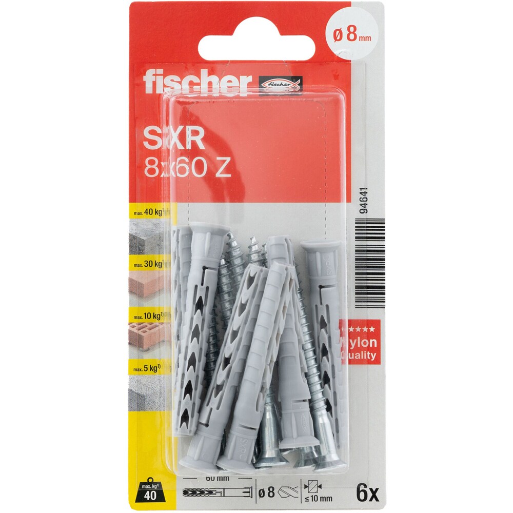 Surub cu diblu universal FISCHER SXS, 8 x 60mm, 6buc