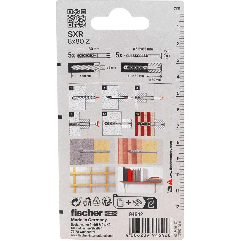 Surub cu diblu universal FISCHER SXS, 8 x 80mm, 5buc