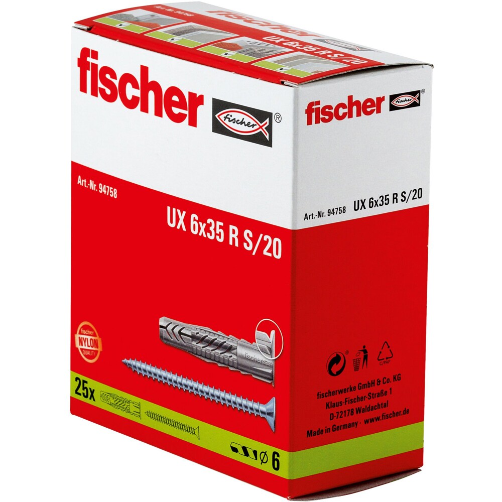 Surub cu diblu universal FISCHER UX, 6 x 40mm, 25buc