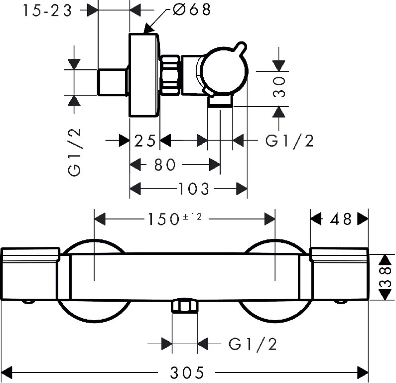 Baterie dus HANSGROHE Versostat 15368000, termostat, alama, crom