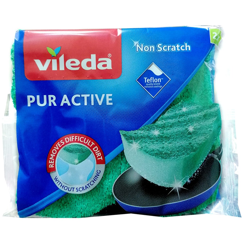 Burete de vase teflon VILEDA Pur Active, 2 bucati, turcoaz