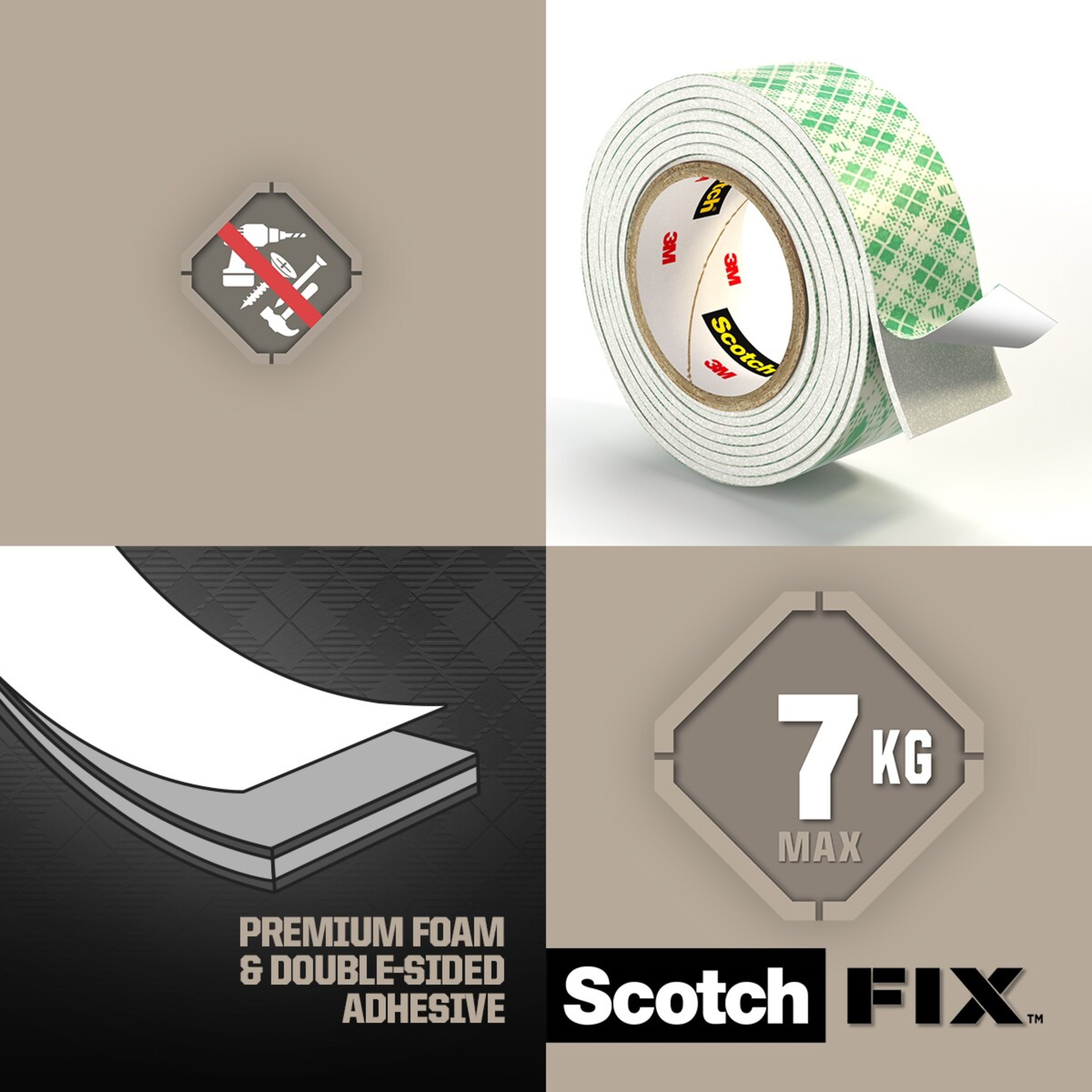 Banda montare 1.9 cm x 1.5 m Alb Scotch