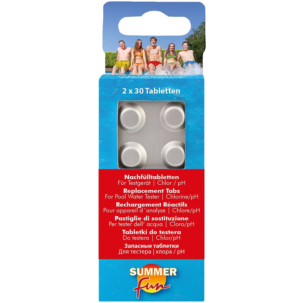 Folii pentru masurarea pH-ului si nivelului de clor din apa de piscina SUMMER FUN, 2 x 30 tablete