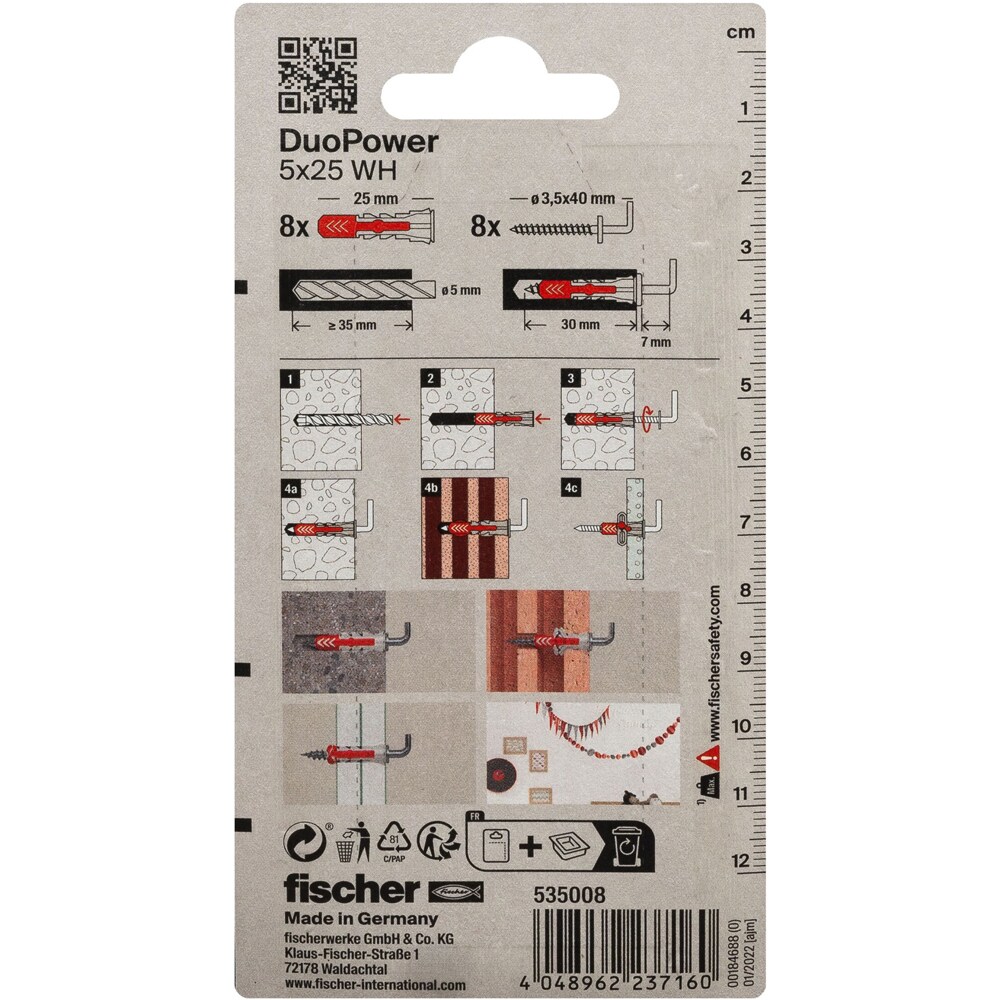 Surub cu diblu universal FISCHER DuoPower, 5 x 35mm, 8buc