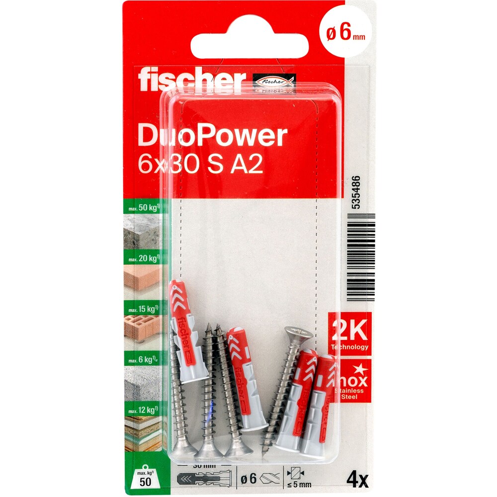 Surub cu diblu universal FISCHER DuoPower, 6 x 35mm, 4buc