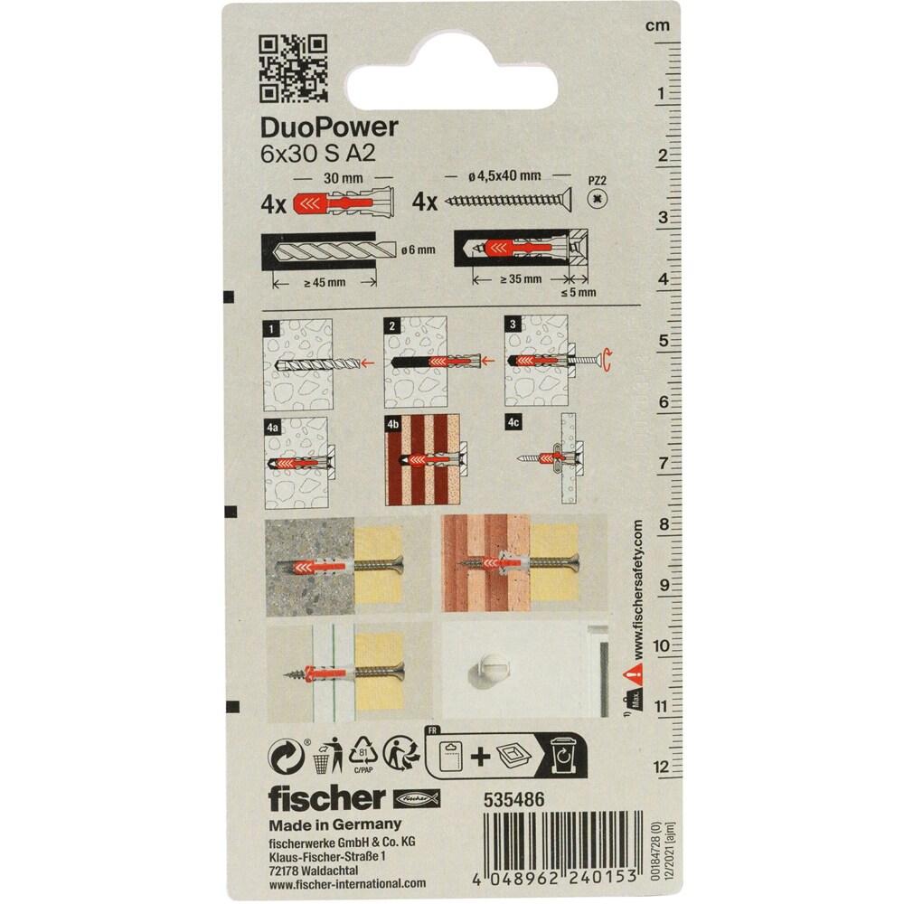 Surub cu diblu universal FISCHER DuoPower, 6 x 35mm, 4buc