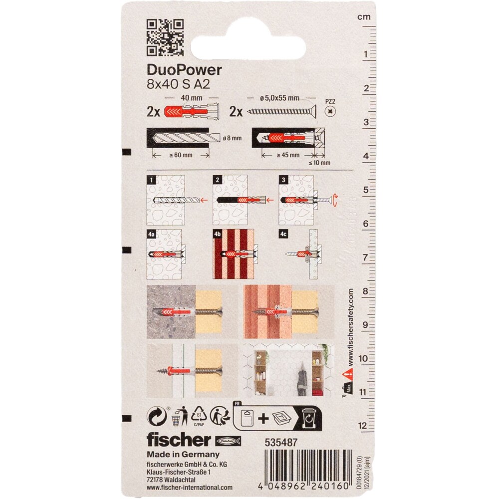 Surub cu diblu universal FISCHER DuoPower, 8 x 45mm, 2buc