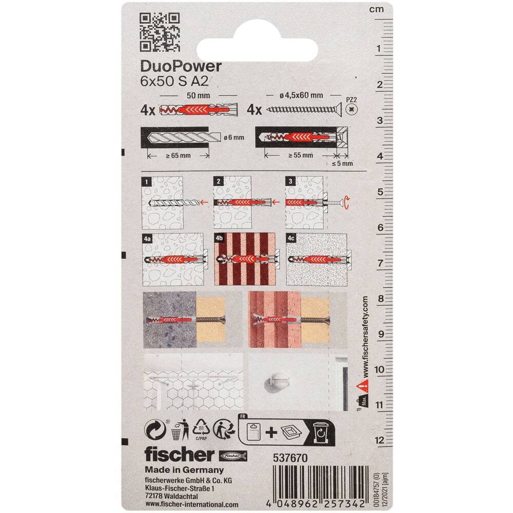 Surub cu diblu universal FISCHER DuoPower, 6 x 55mm, 4buc