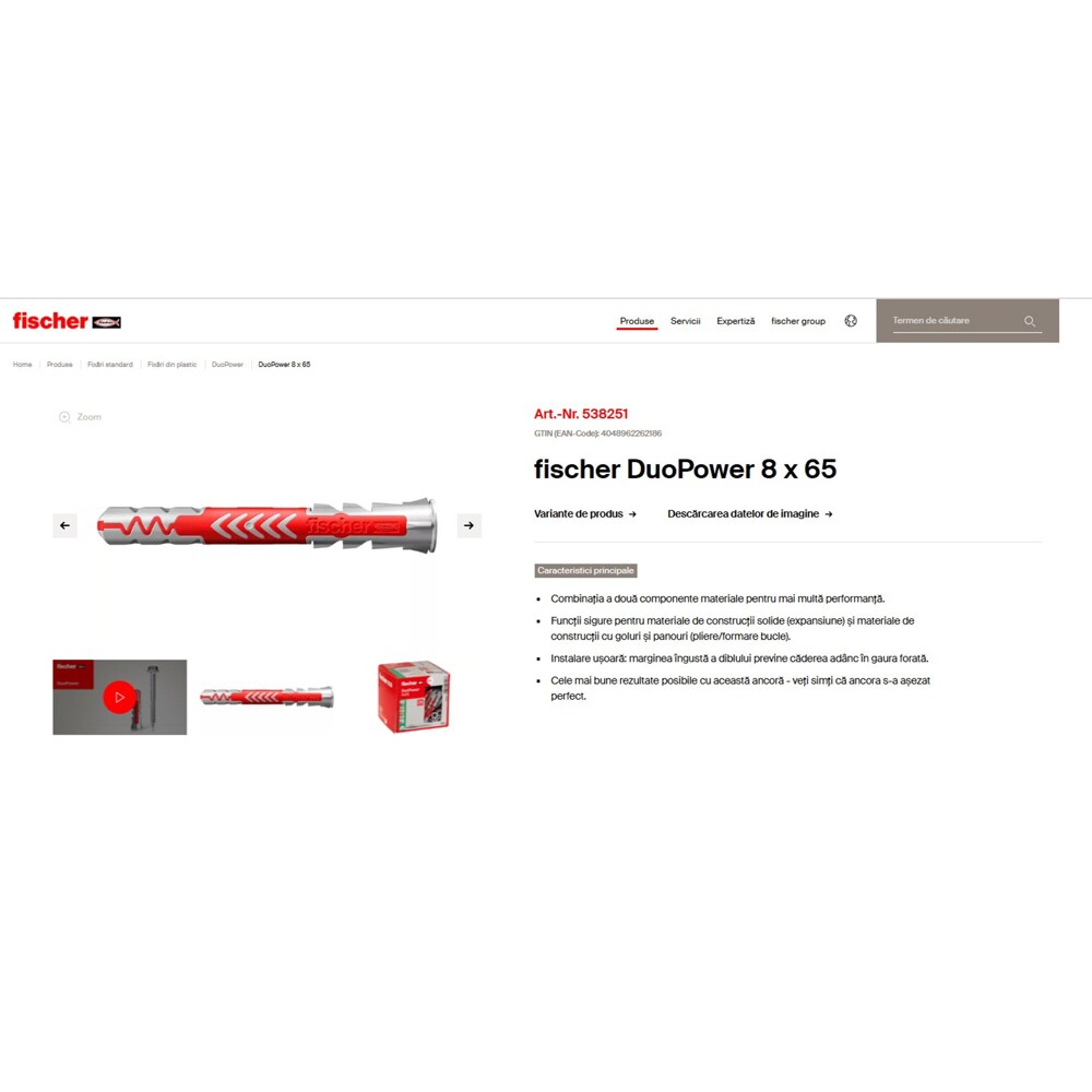 Diblu universal FISCHER DuoPower, 8 x 65mm, 50buc