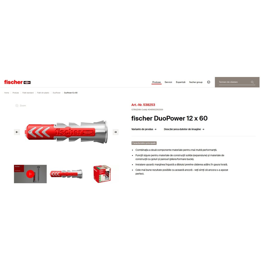 Diblu universal FISCHER DuoPower, 12 x 60mm, 25buc