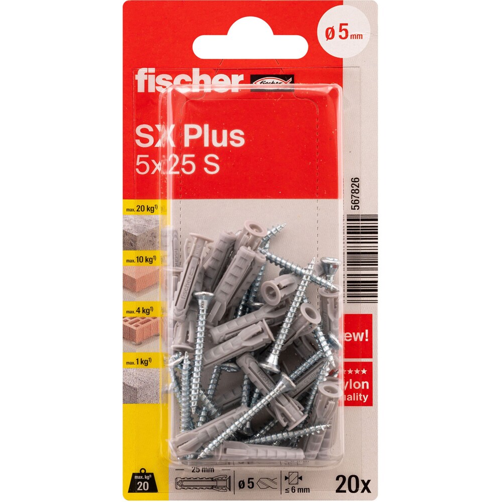 Surub cu diblu beton FISCHER SX, 5 x 30mm, 20buc