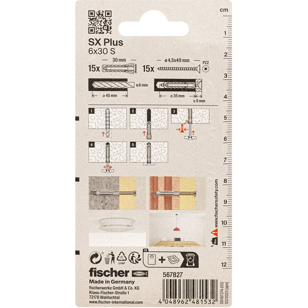 Surub cu diblu beton FISCHER SX, 6 x 35mm, 15buc