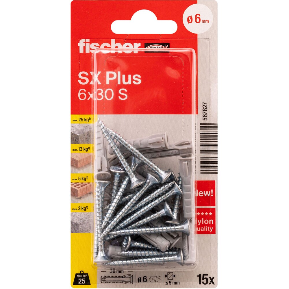 Surub cu diblu beton FISCHER SX, 6 x 35mm, 15buc