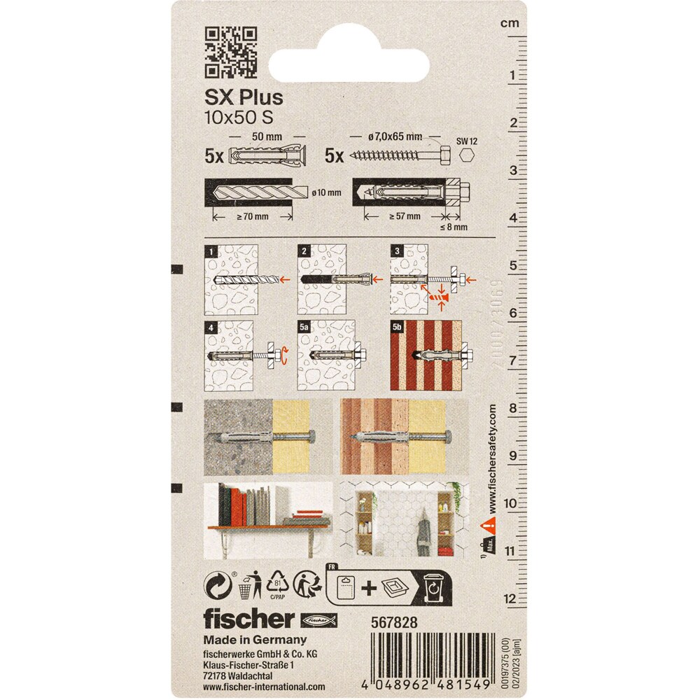 Surub cu diblu beton FISCHER SX, 10 x 60mm, 5buc