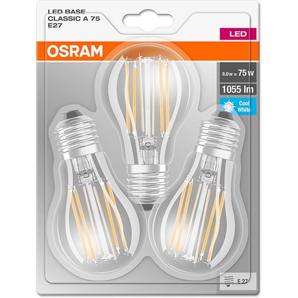 Set de 3 becuri LED OSRAM A75, 8W, E27, lumina neutra