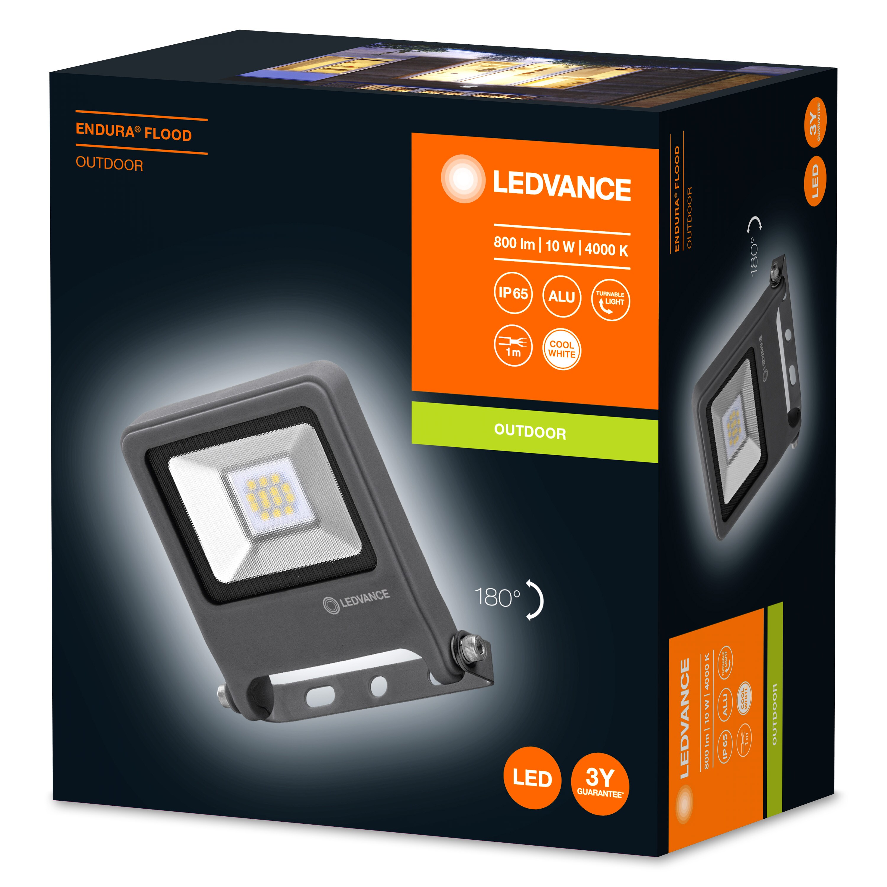 Proiector LED Ledvance Endura, 10W, 800lm, 4000K, IP65, negru