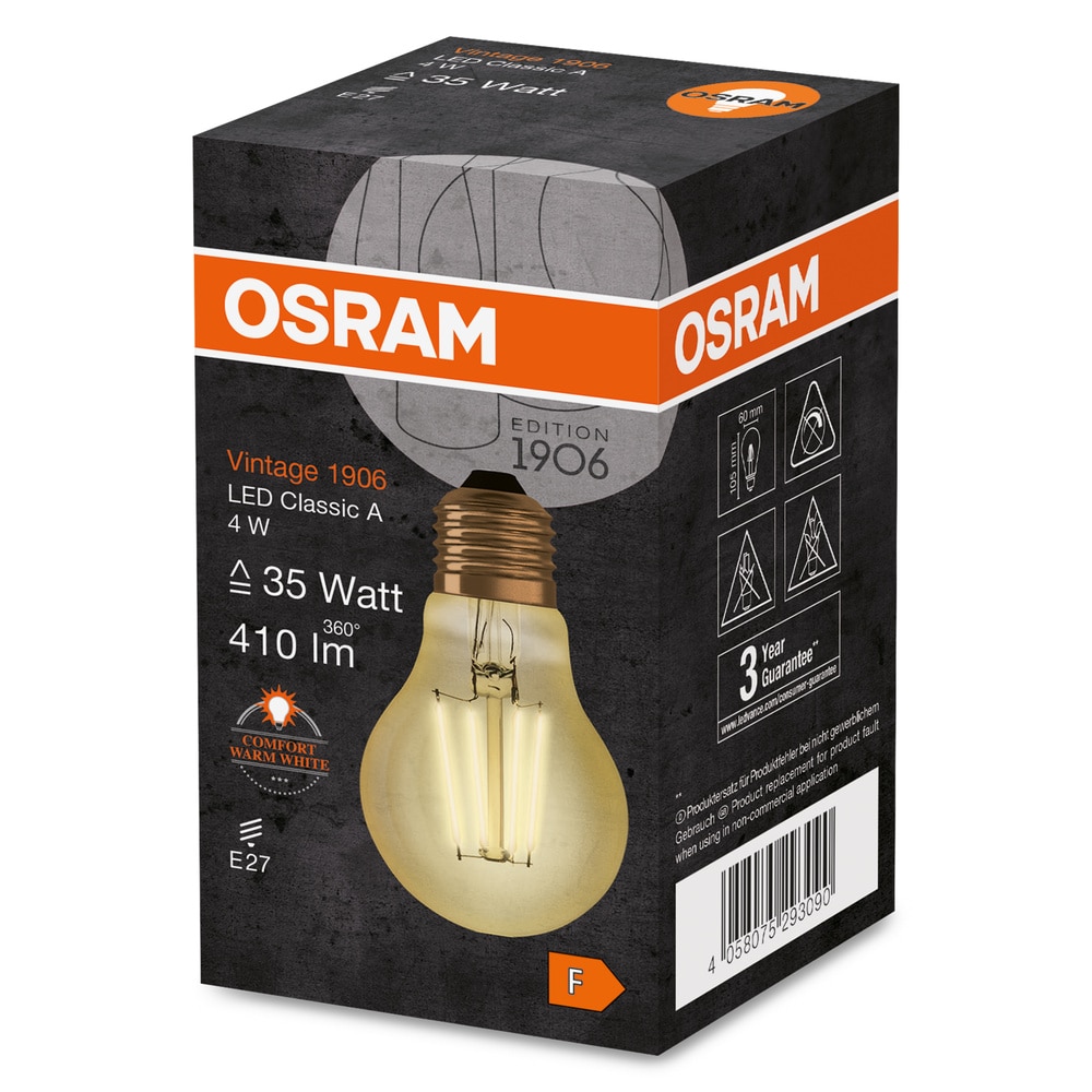 Bec LED decorativ, Osram, E27, 4W, 2400K, auriu