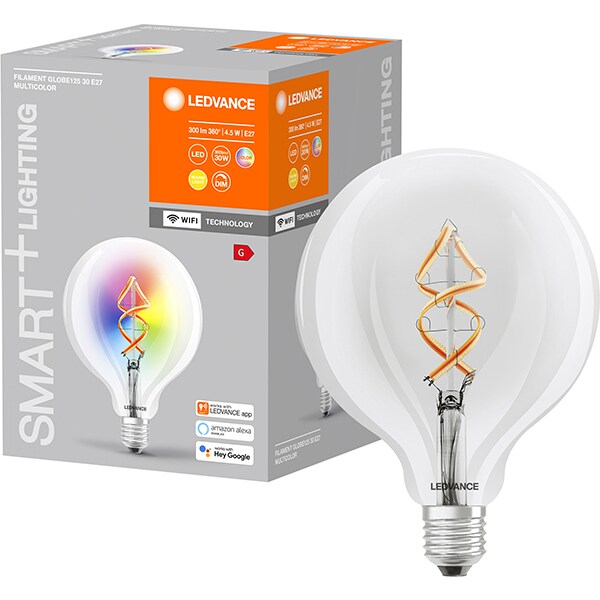 Bec LED Smart Vintage LEDVANCE 4058075609938, E27, 4.5W, 300lm, Bluetooth, Wi-Fi, lumina calda, compatibil Alexa, Google Assistant
