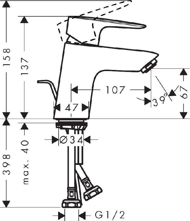 Baterie lavoar Hansgrohe My Sport 71137000, alama, argintiu