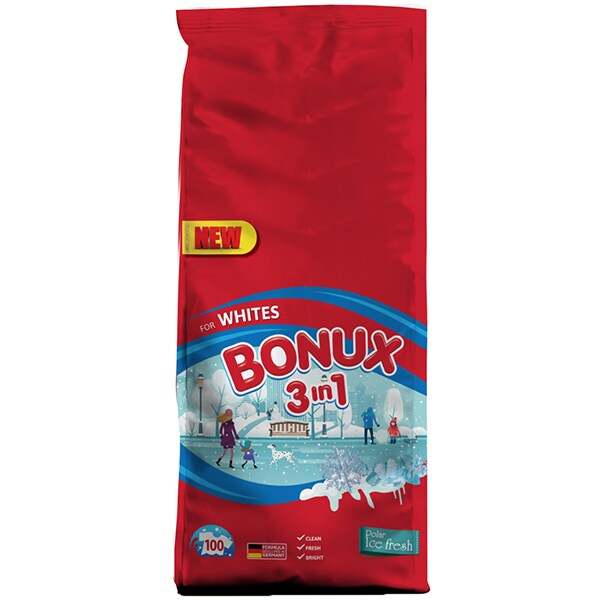 Detergent automat BONUX 3IN1 White Polar Ice Fresh, 10Kg, 100 spalari