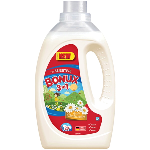 Detergent lichid BONUX 3IN1 Sensitive Chamomile, 1.1L, 20 spalari
