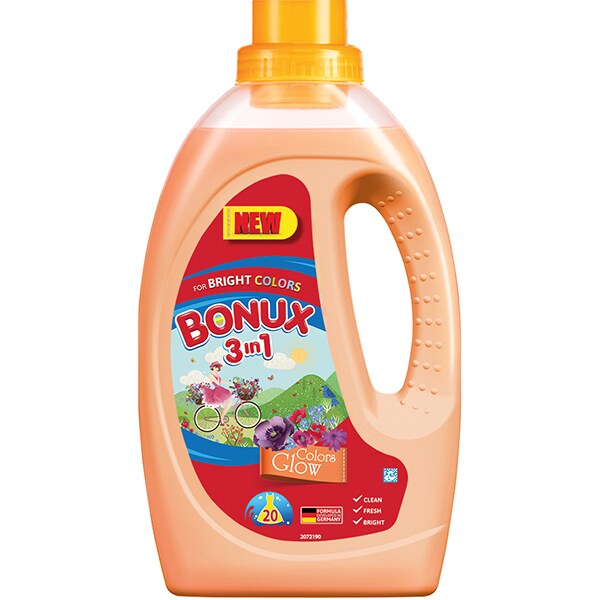 Detergent lichid BONUX 3IN1 Colors Glow, 1.1L, 20 spalari