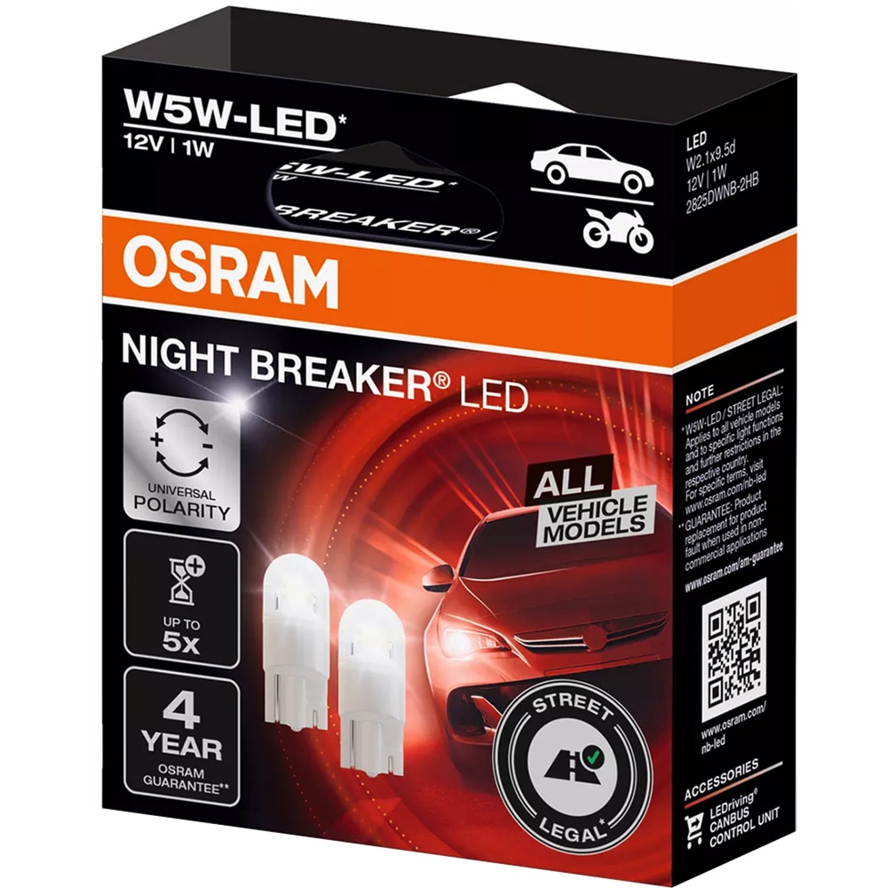 Bec auto LED OSRAM Night Breaker, W5W, 6000K, 19W, 12V, 2buc