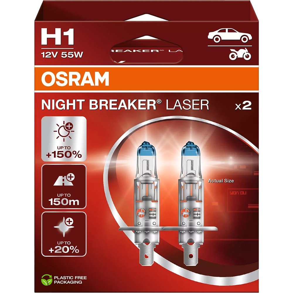 Bec auto Halogen OSRAM Night Breaker Laser, H1, 6000K, 19W, 12V, 2buc