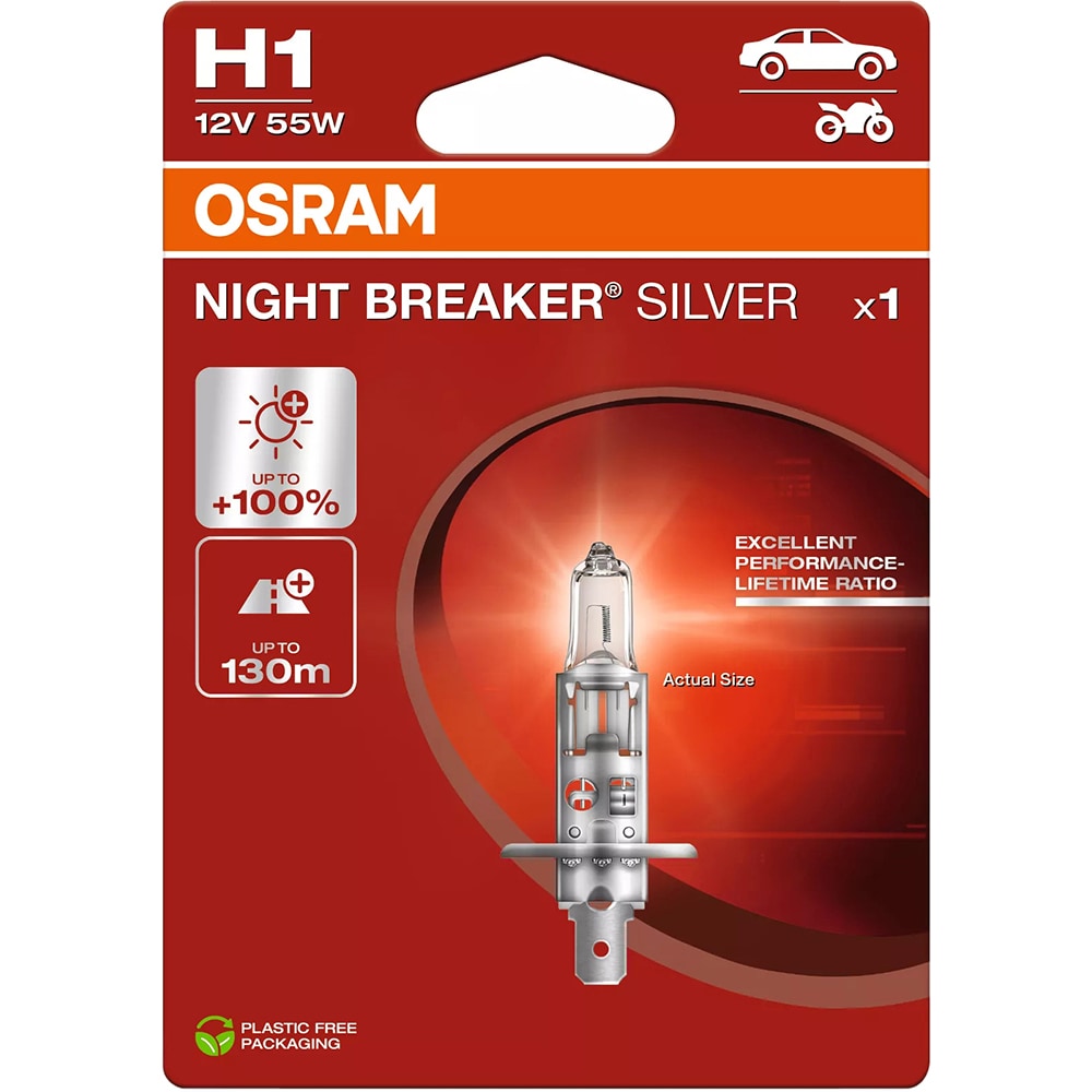 Bec auto Halogen OSRAM Night Breaker Silver, H1, 6000K, 19W, 12V, 1buc