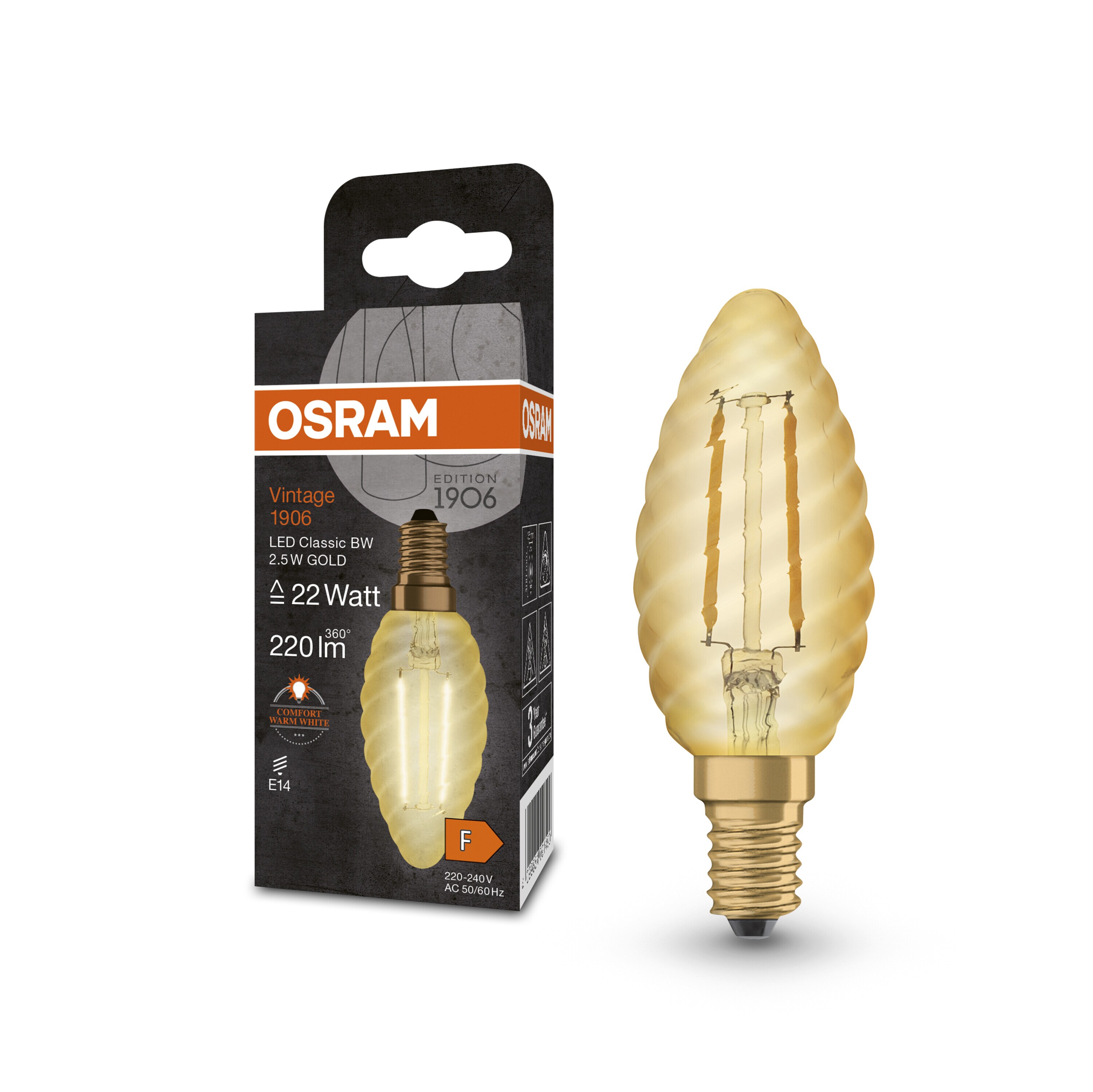 Bec Decorativ Rustic Led OSRAM, E14, 2.5W, 220lm, 2400K